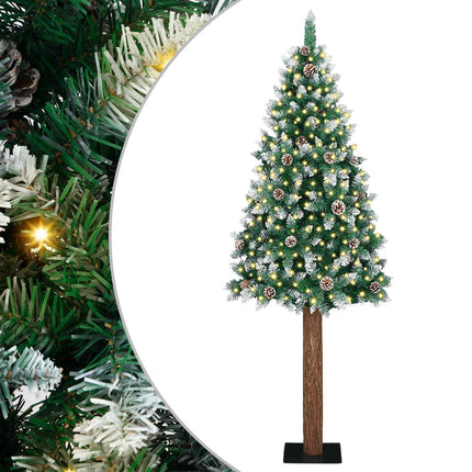 Smal julgran med 300 LED-lampor Grön 180 cm PVC och solid furu