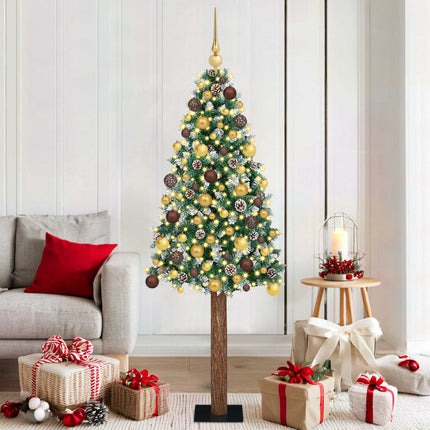 Smal julgran med 300 LED-lampor Grön 180 cm PVC och solid furu