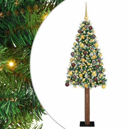 Smal julgran med 300 LED-lampor Grön 180 cm PVC och solid furu