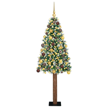 Smal julgran med 300 LED-lampor Grön 180 cm PVC och solid furu