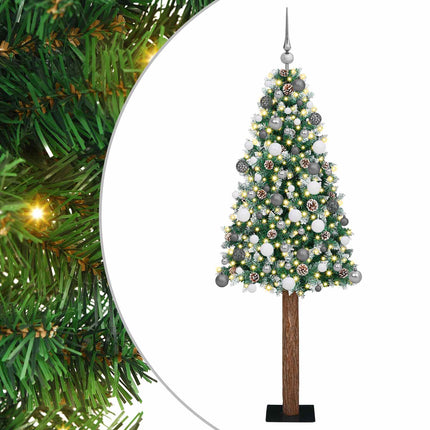 Smal julgran med 300 LED-lampor Grön 180 cm PVC och solid furu