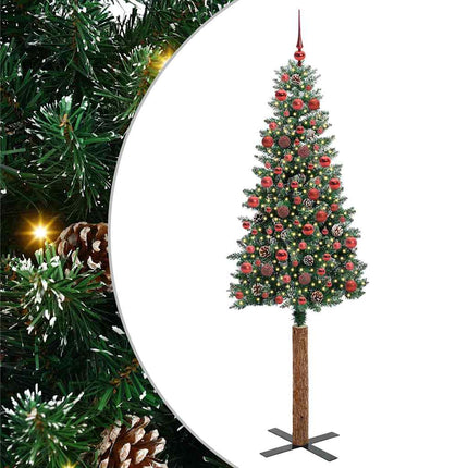 Smal julgran med 300 LED-lampor Grön 180 cm PVC och solid furu