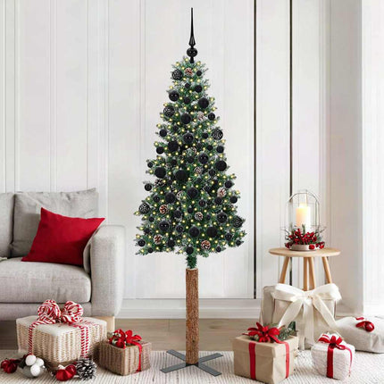 Smal julgran med 300 LED-lampor Grön 180 cm PVC och solid furu