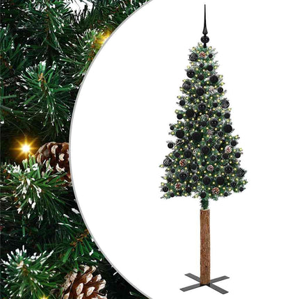 Smal julgran med 300 LED-lampor Grön 180 cm PVC och solid furu