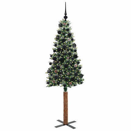 Smal julgran med 300 LED-lampor Grön 180 cm PVC och solid furu