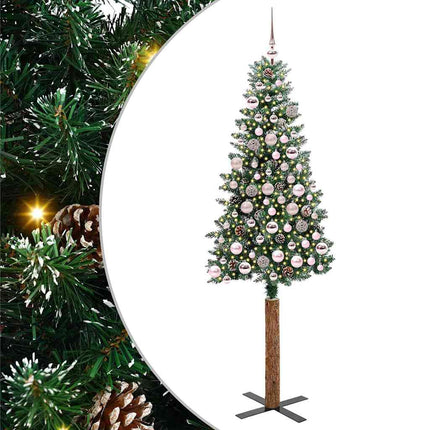 Smal julgran med 300 LED-lampor Grön 180 cm PVC och solid furu