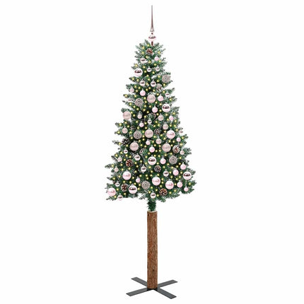 Smal julgran med 300 LED-lampor Grön 180 cm PVC och solid furu