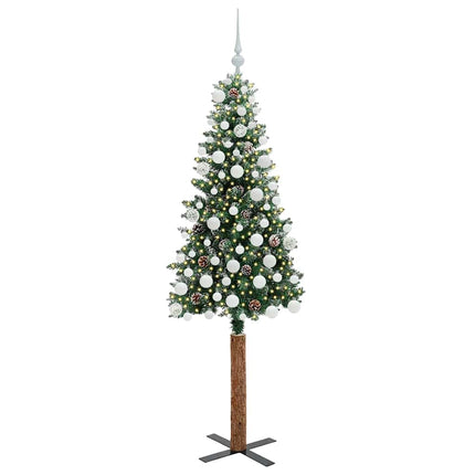 Smal julgran med 300 LED-lampor Grön 180 cm PVC och solid furu