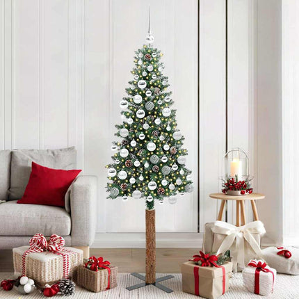 Smal julgran med 300 LED-lampor Grön 180 cm PVC och solid furu