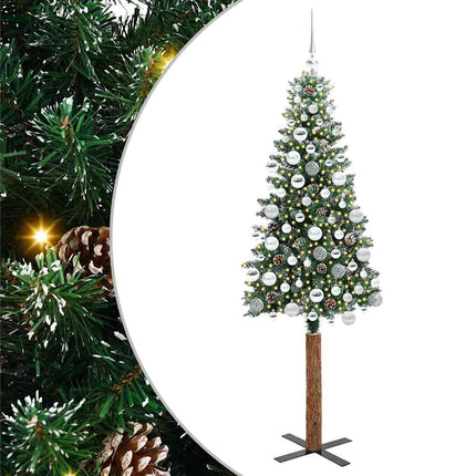 Smal julgran med 300 LED-lampor Grön 180 cm PVC och solid furu