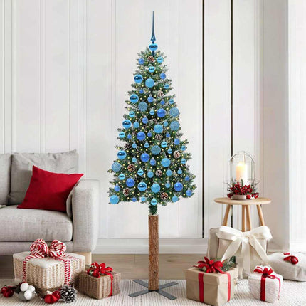 Smal julgran med 300 LED-lampor Grön 180 cm PVC och solid furu