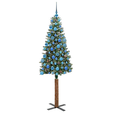 Smal julgran med 300 LED-lampor Grön 180 cm PVC och solid furu