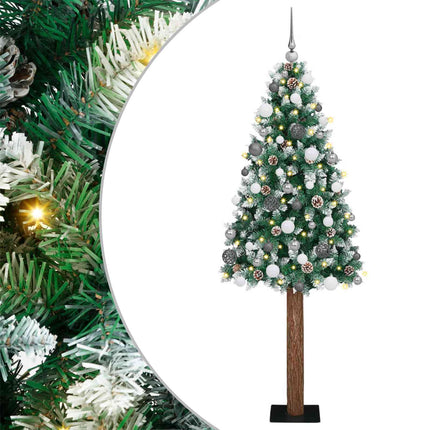 Smal julgran med 300 LED-lampor Grön 210 cm PVC och solid furu