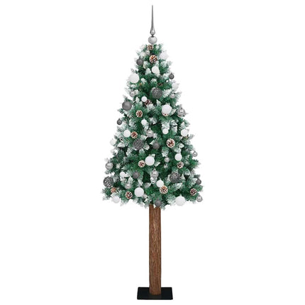 Smal julgran med 300 LED-lampor Grön 210 cm PVC och solid furu