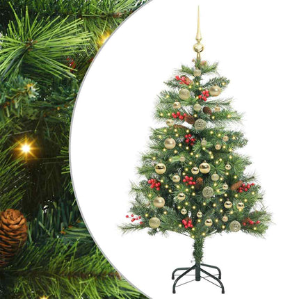 Konstgjord julgran med LED -remsljus Grön 150 cm PVC och metall
