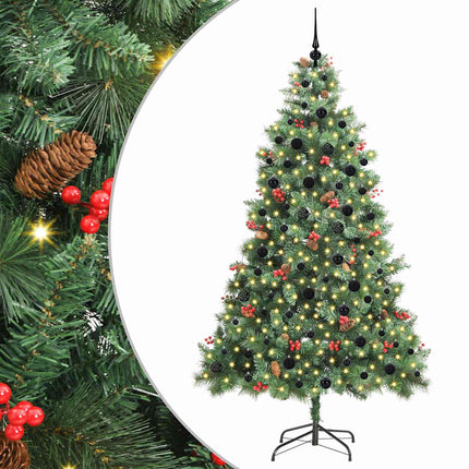Konstgjord julgran med LED -remsljus Grön 240 cm PVC och metall