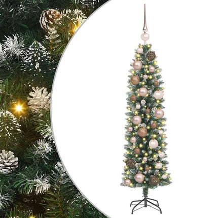 Konstgjort smalt julträd med 150 LED-lampor Grön och Vit 120 cm