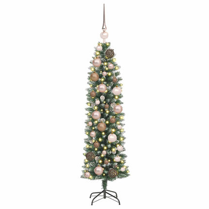 Konstgjort smalt julträd med 150 LED-lampor Grön och Vit 120 cm