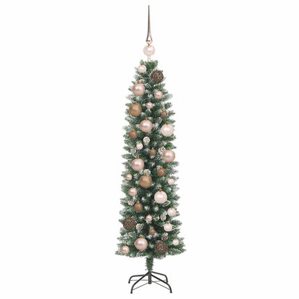 Konstgjort smalt julträd med 150 LED-lampor Grön och Vit 120 cm