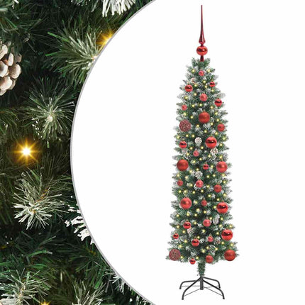 Konstgjort smalt julträd med 150 LED-lampor Grön och Vit 120 cm