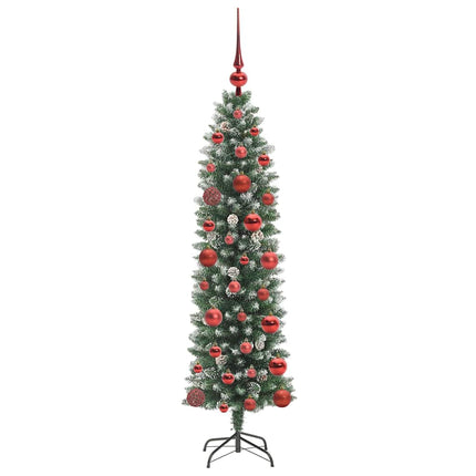 Konstgjort smalt julträd med 150 LED-lampor Grön och Vit 120 cm