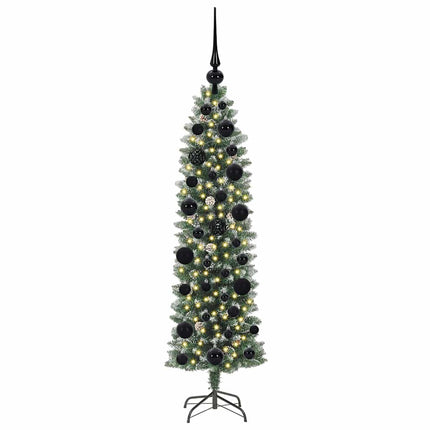 Konstgjort smalt julträd med 150 LED-lampor Grön och Vit 120 cm