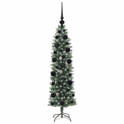 Konstgjort smalt julträd med 150 LED-lampor Grön och Vit 120 cm