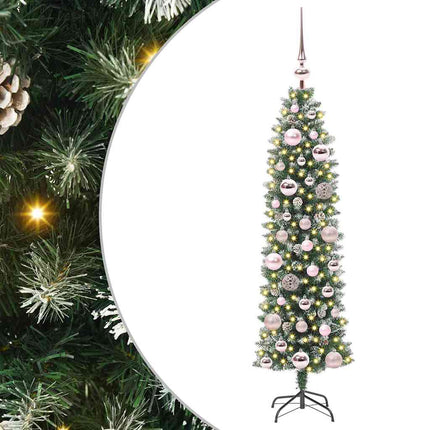 Konstgjort smalt julträd med 150 LED-lampor Grön och Vit 120 cm