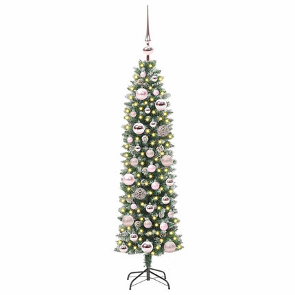 Konstgjort smalt julträd med 150 LED-lampor Grön och Vit 120 cm