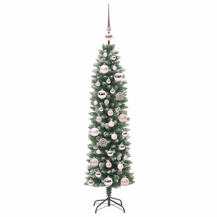 Konstgjort smalt julträd med 150 LED-lampor Grön och Vit 120 cm