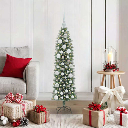Konstgjort smalt julträd med 150 LED-lampor Grön och Vit 120 cm