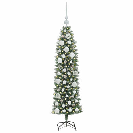 Konstgjort smalt julträd med 150 LED-lampor Grön och Vit 120 cm