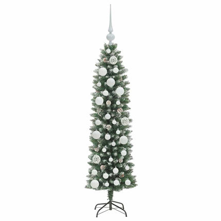 Konstgjort smalt julträd med 150 LED-lampor Grön och Vit 120 cm
