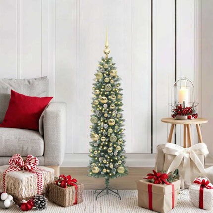 Konstgjort smalt julträd med 150 LED-lampor Grön och Vit 120 cm