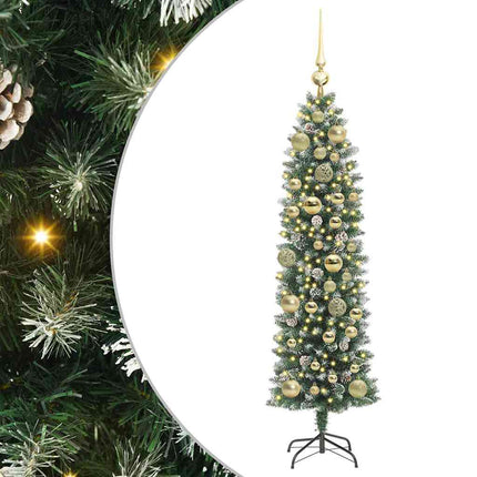 Konstgjort smalt julträd med 150 LED-lampor Grön och Vit 120 cm