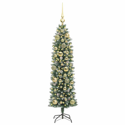 Konstgjort smalt julträd med 150 LED-lampor Grön och Vit 120 cm
