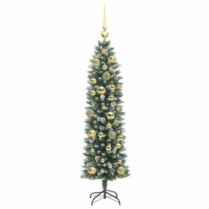 Konstgjort smalt julträd med 150 LED-lampor Grön och Vit 120 cm