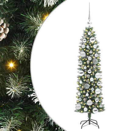 Konstgjort smalt julträd med 150 LED-lampor Grön och Vit 120 cm