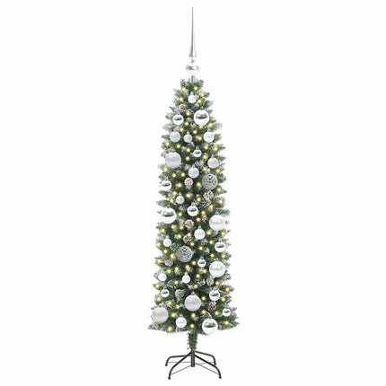 Konstgjort smalt julträd med 150 LED-lampor Grön och Vit 120 cm