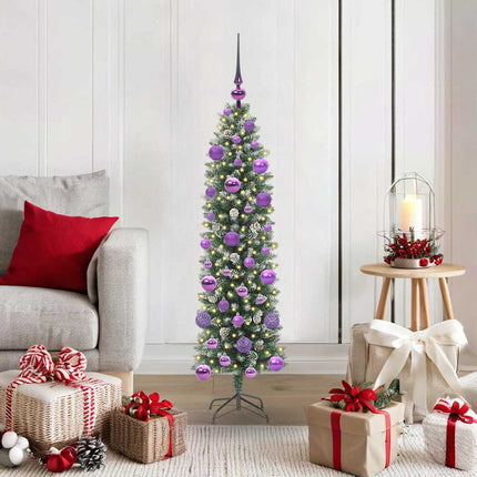 Konstgjort smalt julträd med 150 LED-lampor Grön och Vit 120 cm