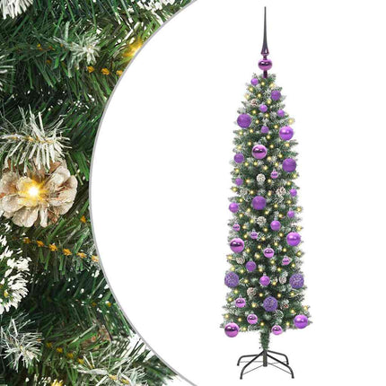 Konstgjort smalt julträd med 150 LED-lampor Grön och Vit 120 cm
