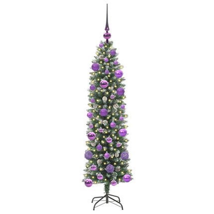 Konstgjort smalt julträd med 150 LED-lampor Grön och Vit 120 cm