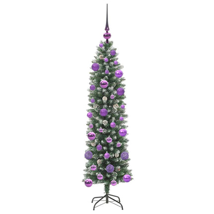Konstgjort smalt julträd med 150 LED-lampor Grön och Vit 120 cm