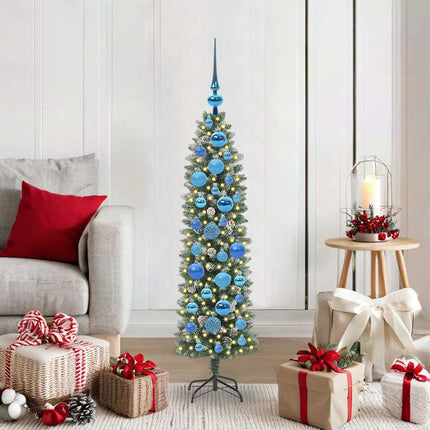 Konstgjort smalt julträd med 150 LED-lampor Grön och Vit 120 cm