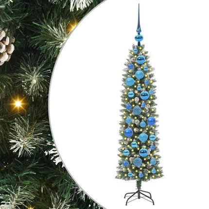 Konstgjort smalt julträd med 150 LED-lampor Grön och Vit 120 cm