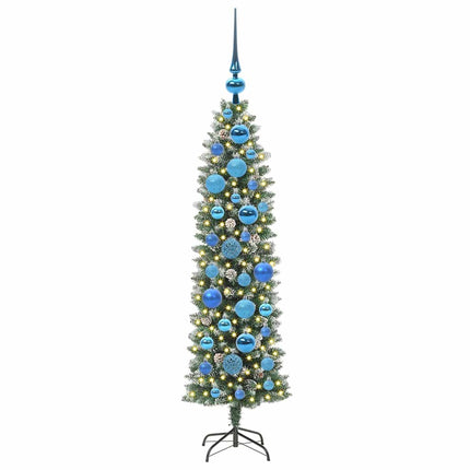 Konstgjort smalt julträd med 150 LED-lampor Grön och Vit 120 cm