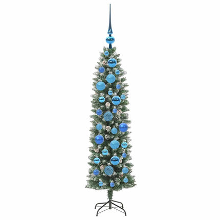 Konstgjort smalt julträd med 150 LED-lampor Grön och Vit 120 cm