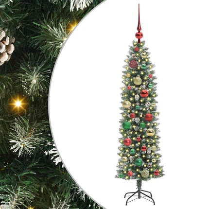 Konstgjort smalt julträd med 150 LED-lampor Grön och Vit 120 cm