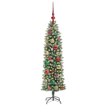 Konstgjort smalt julträd med 150 LED-lampor Grön och Vit 120 cm