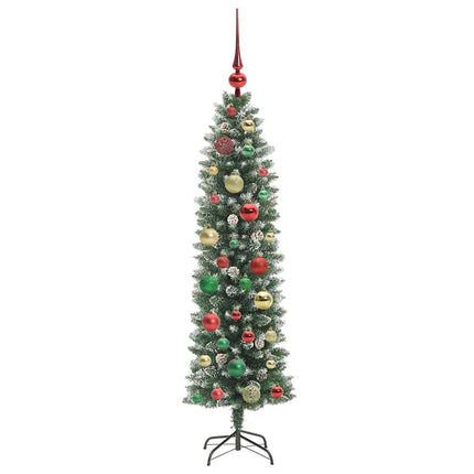 Konstgjort smalt julträd med 150 LED-lampor Grön och Vit 120 cm